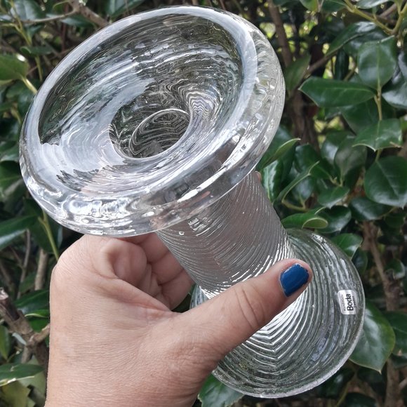 Glass Candle Holders Vintage Boda Sweden in Original Box Big Clear Solid Chunky - Picture 7 of 16